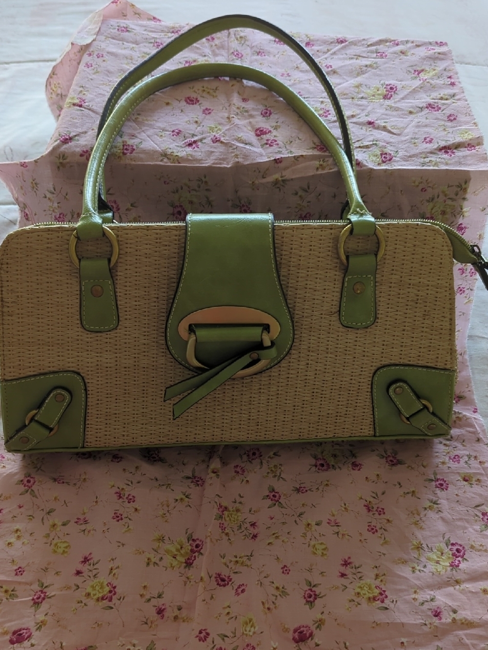 Vintage Hilliard And Hanson Straw & Leather Top Handle Purse